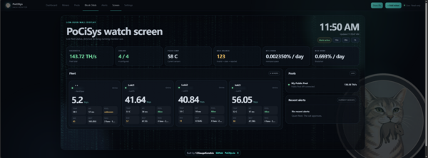 PoCISys Hash Monitor low-burn watch screen